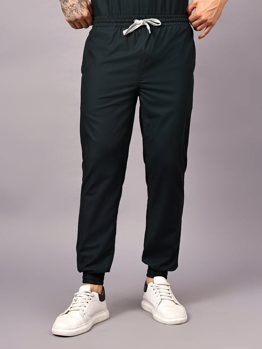Stretchable (4Way) Men Mid Night Green Jogger