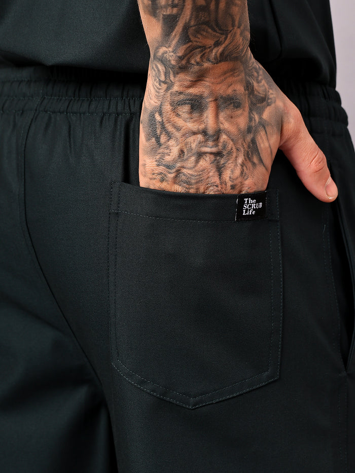 Stretchable (4Way) Men Mid Night Green Straight Scrub Pant