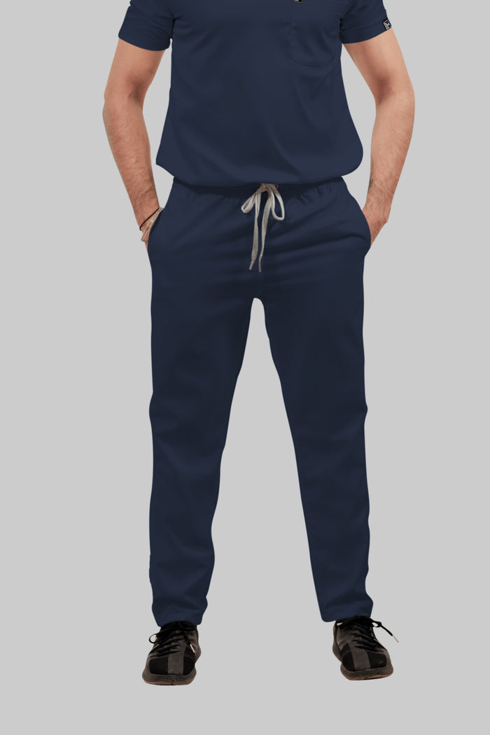 Stretchable (4Way) Men Navy Blue Straight Scrub Pant