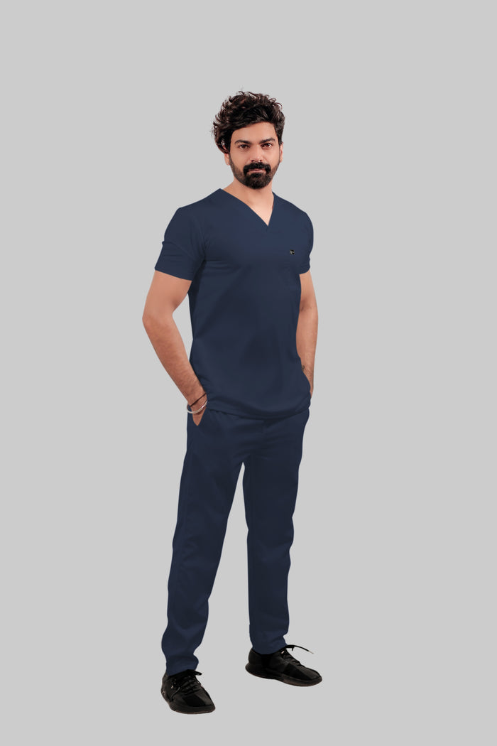 Stretchable (4Way) Men Navy Blue Straight Scrub Pant