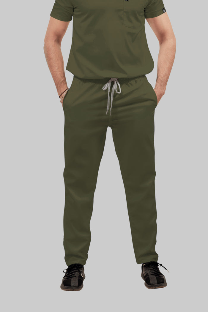 Stretchable (4Way) Men Olive Green Straight Scrub Pant