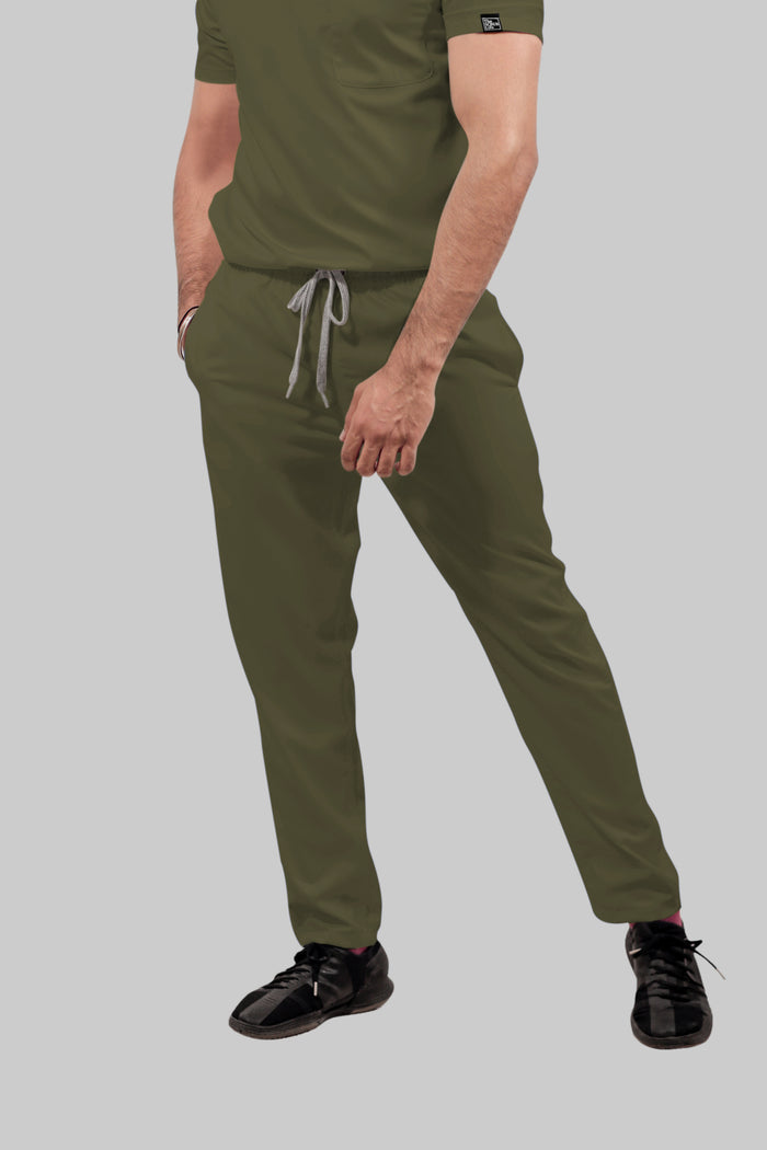 Stretchable (4Way) Men Olive Green Straight Scrub Pant