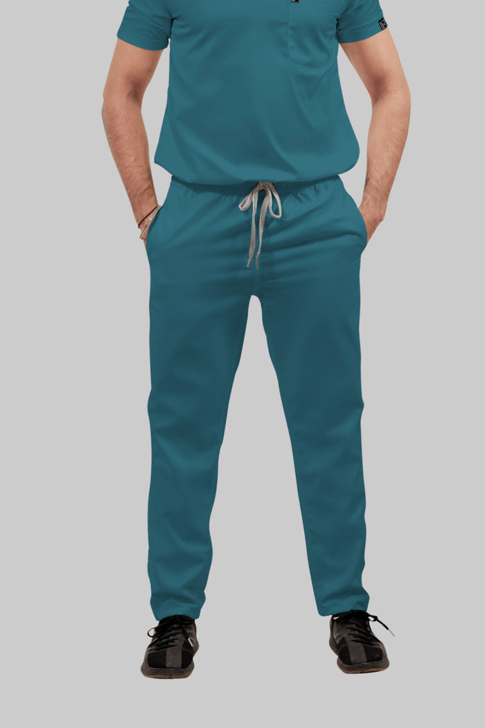 Stretchable (4Way) Men Peacock Blue Straight Scrub Pant