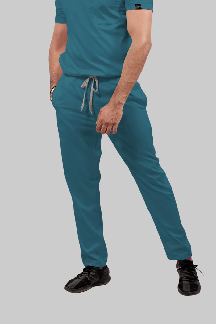 Stretchable (4Way) Men Peacock Blue Straight Scrub Pant