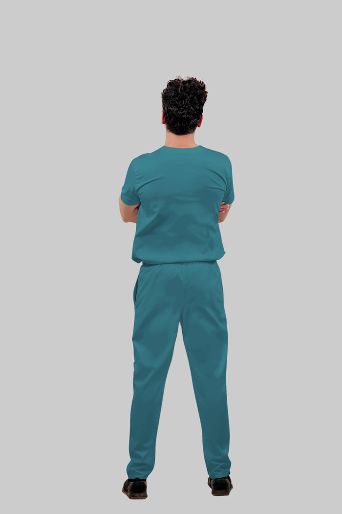 Stretchable (4Way) Men Peacock Blue Straight Scrub Pant