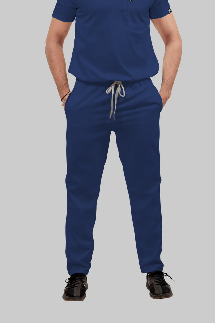 Stretchable (4Way) Men Royal Blue V-Neck With Straight Pant Scrub Set