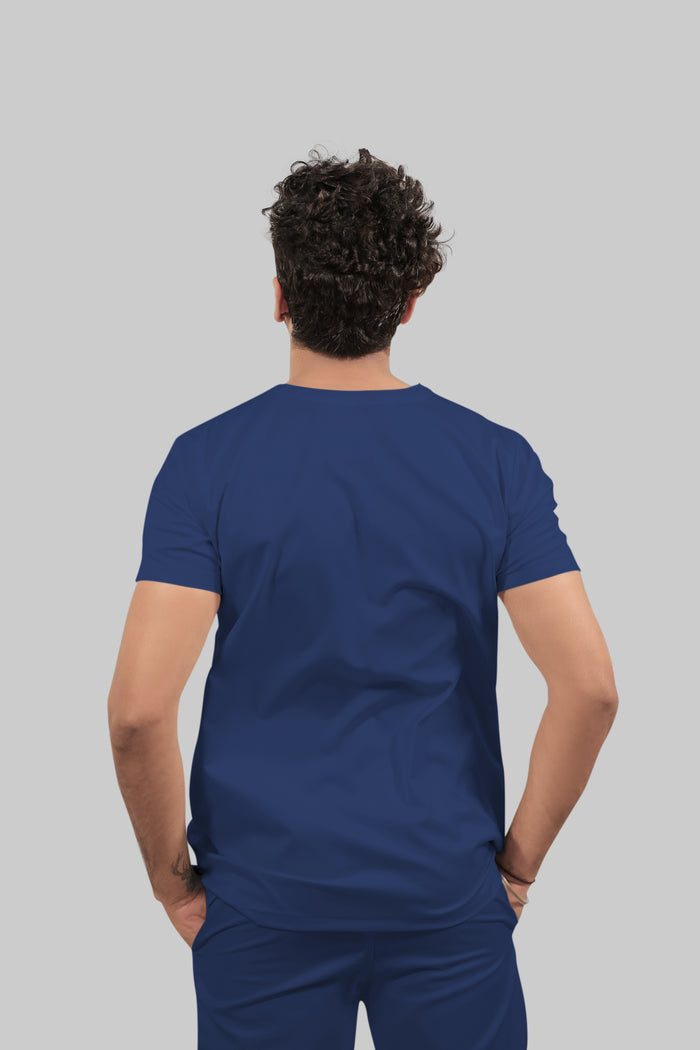 Stretchable (4Way) Men Royal Blue V-Neck With Straight Pant Scrub Set
