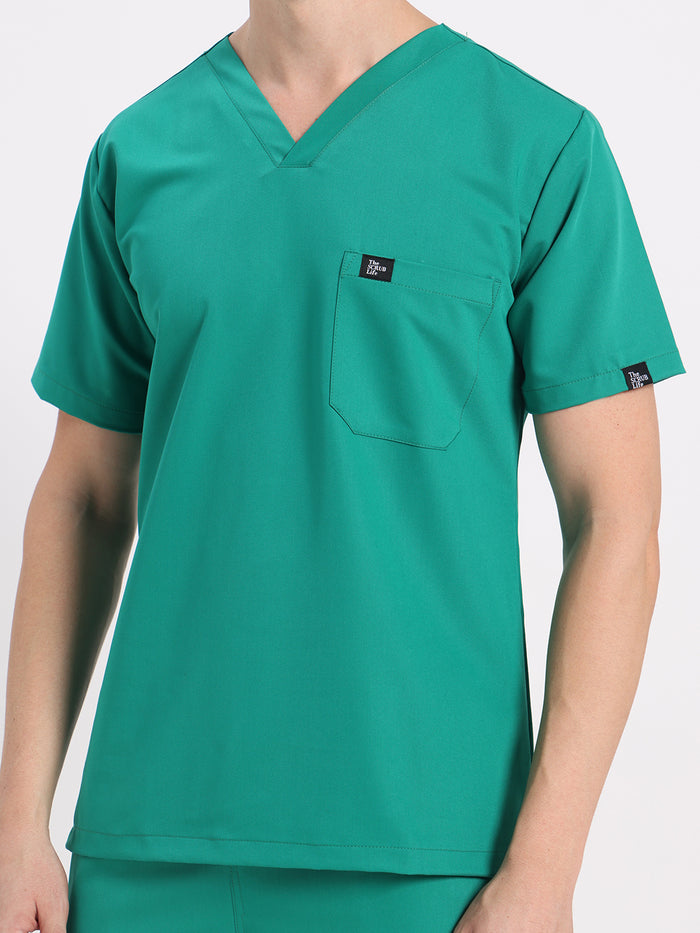 Stretchable (4Way) Men Sea Green V-Neck With Straight Pant Scrub Set