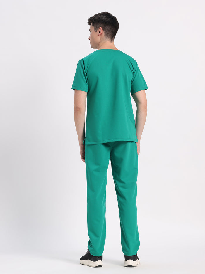 Stretchable (4Way) Men Sea Green V-Neck With Straight Pant Scrub Set