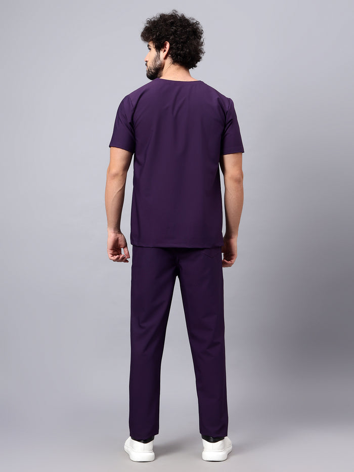 Stretchable (4Way) Men Violet V-Neck With Straight Pant Scrub Set