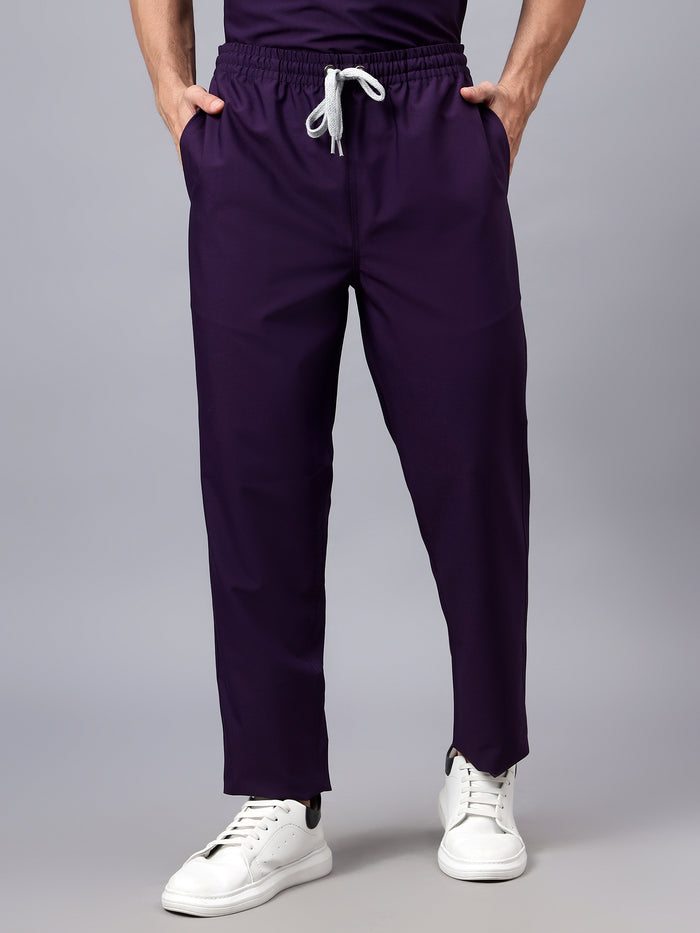 Stretchable (4Way) Men Violet V-Neck With Straight Pant Scrub Set