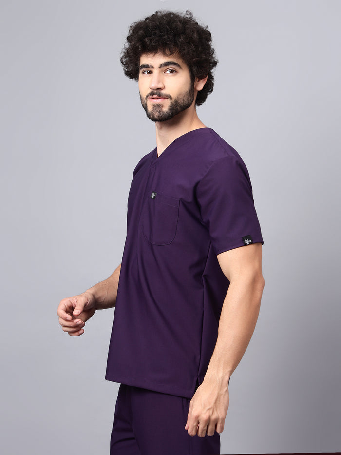 Stretchable (4Way) Men Violet V-Neck With Straight Pant Scrub Set