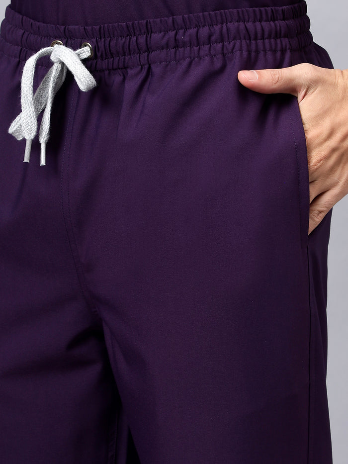 Stretchable (4Way) Men Violet V-Neck With Straight Pant Scrub Set