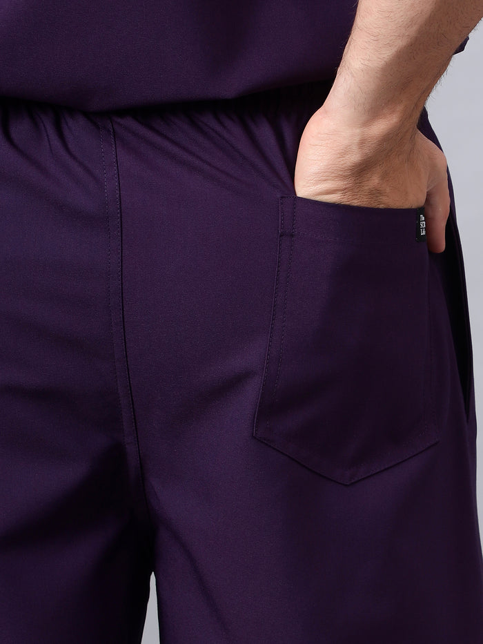 Stretchable (4Way) Men Violet V-Neck With Straight Pant Scrub Set