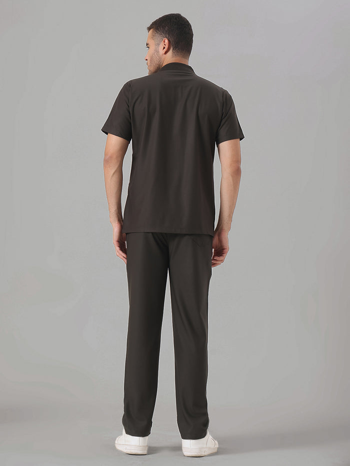Stretchable (4Way) Olive Green Men Flex Zip Neckline Top With Straight Pants