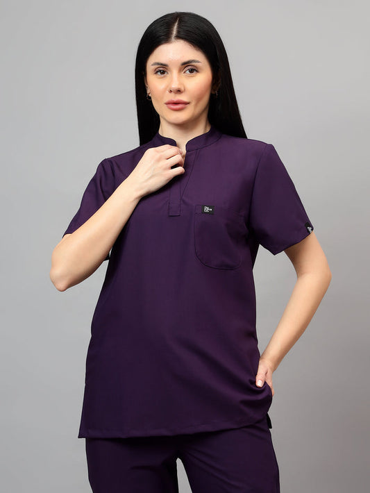 Stretchable (4Way) Women Violet Mandarin Neck Scrub Top