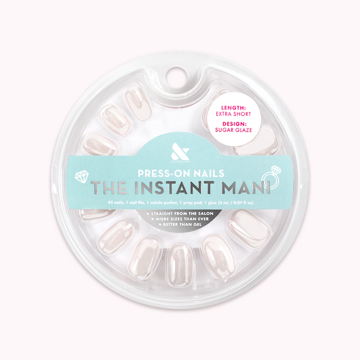 Sugar Glaze - Press-On | Extra Short | Round with sheer white nails and shiny chrome glazed effect for easy at-home mani