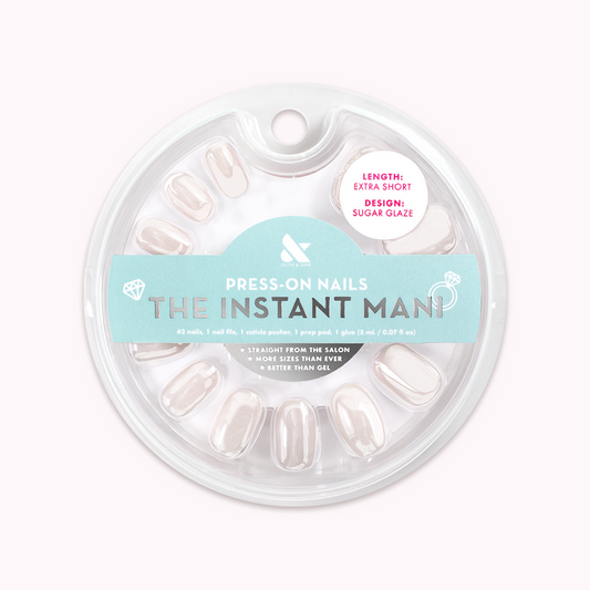 Sugar Glaze - Press-On | Extra Short | Round with sheer white nails and shiny chrome glazed effect for easy at-home mani