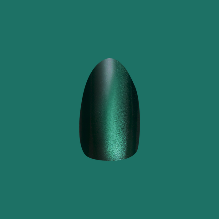 Team Letter - Press-On | Medium | Almond showing deep emerald green velvet effect false nail by Olive and June