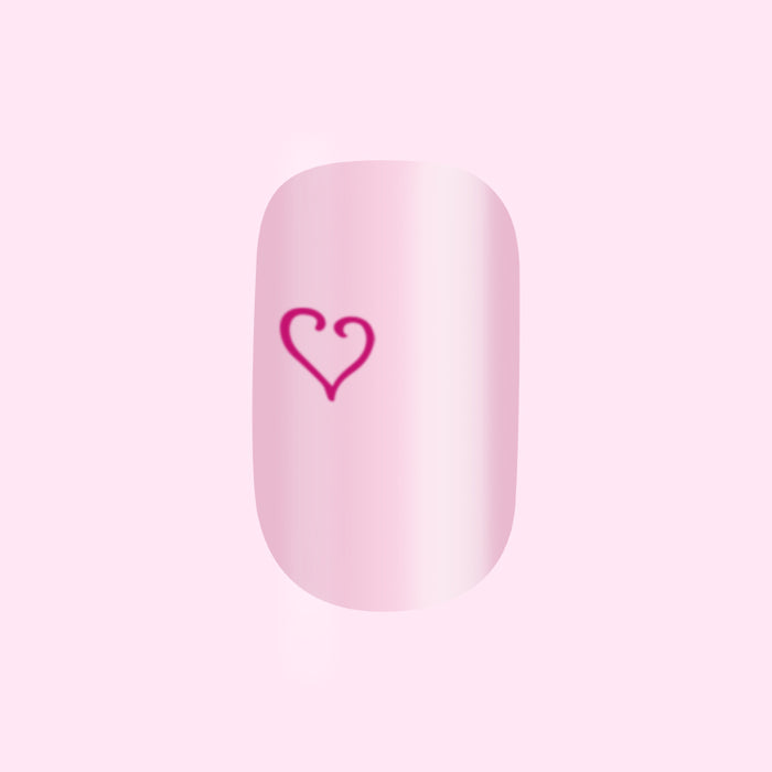 Tiny Heart Tattoo - Press-On | Short | Squoval showing pale pink false nail with small magenta heart design