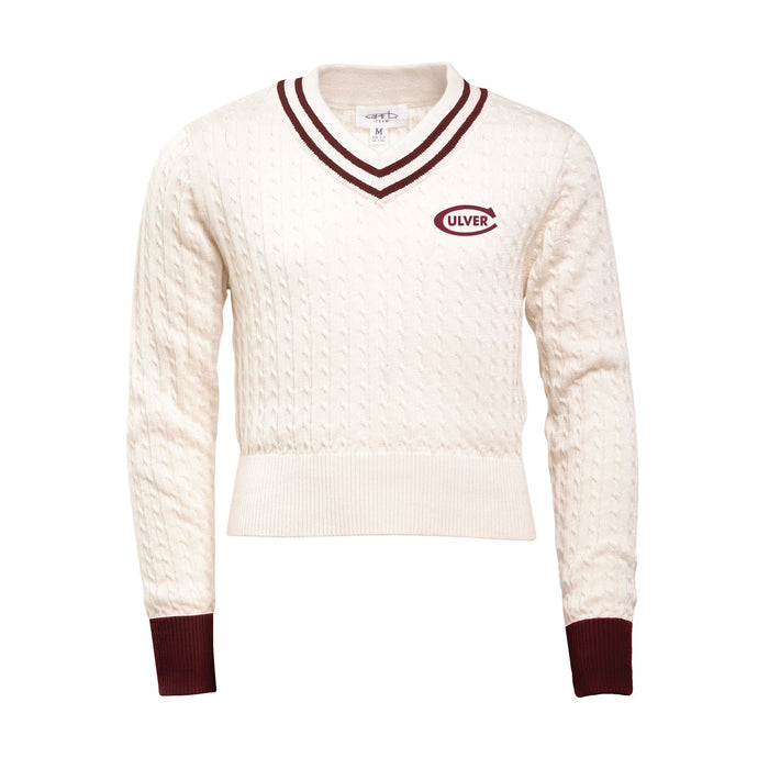 Toddler Girls Birdie Cable Knit Sweater- Cream/Maroon