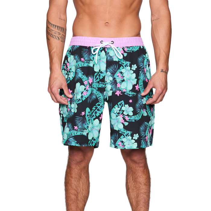 Traje de Baño Reef Men Black Pink Flowers