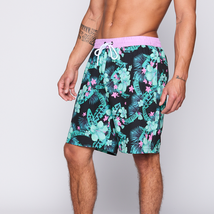 Traje de Baño Reef Men Black Pink Flowers