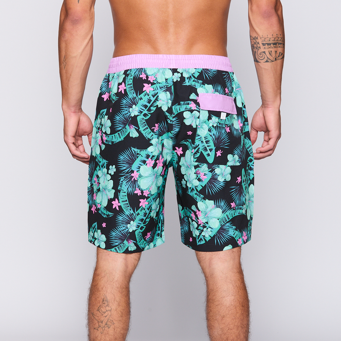 Traje de Baño Reef Men Black Pink Flowers