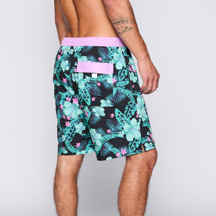 Traje de Baño Reef Men Black Pink Flowers