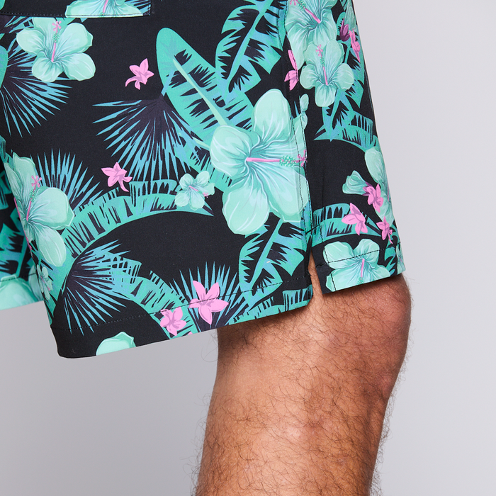 Traje de Baño Reef Men Black Pink Flowers