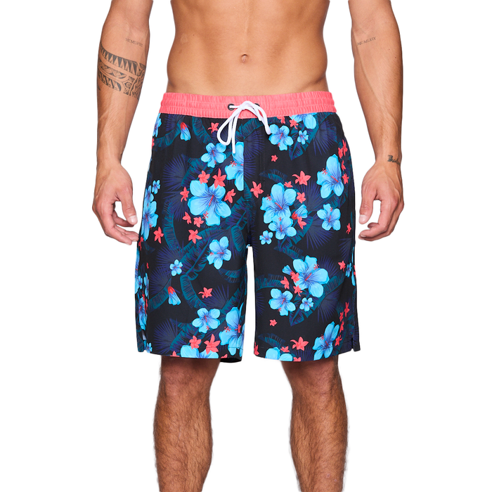 Traje de Baño Reef Men Black Red Flowers