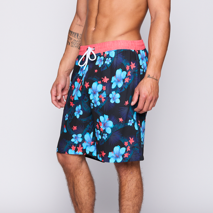 Traje de Baño Reef Men Black Red Flowers