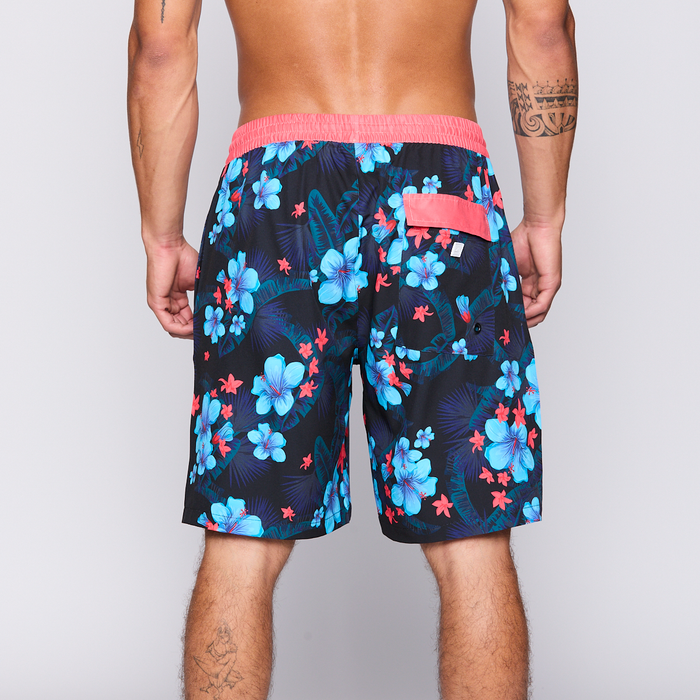 Traje de Baño Reef Men Black Red Flowers