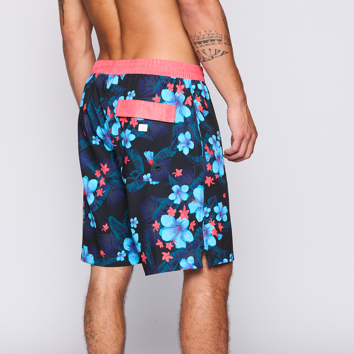 Traje de Baño Reef Men Black Red Flowers