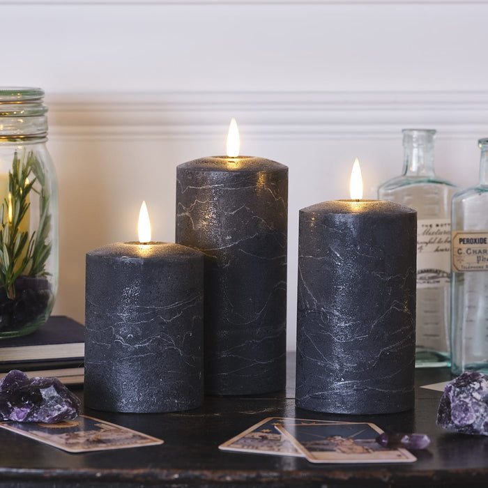 TruGlow® Dark Grey Distressed LED Pillar Candle Trio