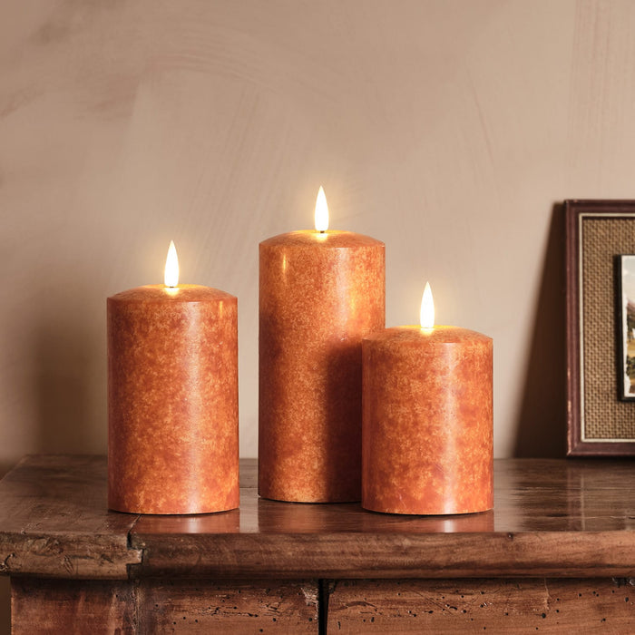 TruGlow® Mottled Orange LED Autumn Candle Trio With Remote Control