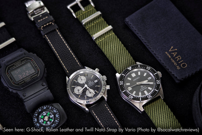 vario leather, twill and gshock watch strap