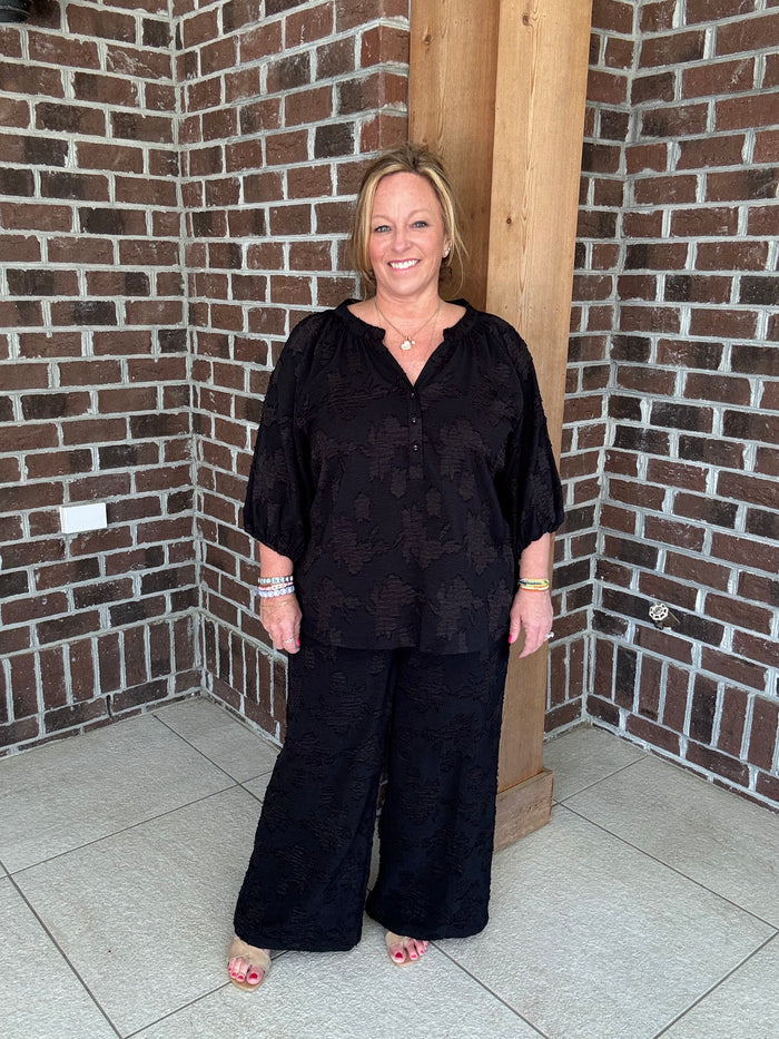 Umgee Black Floral Burnout Pants