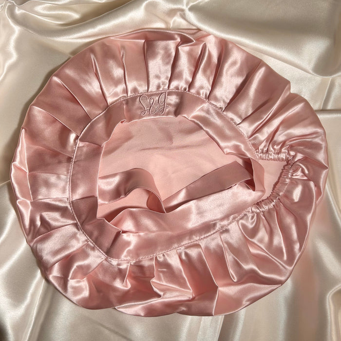pink mulberry silk bonnet - 22 momme
