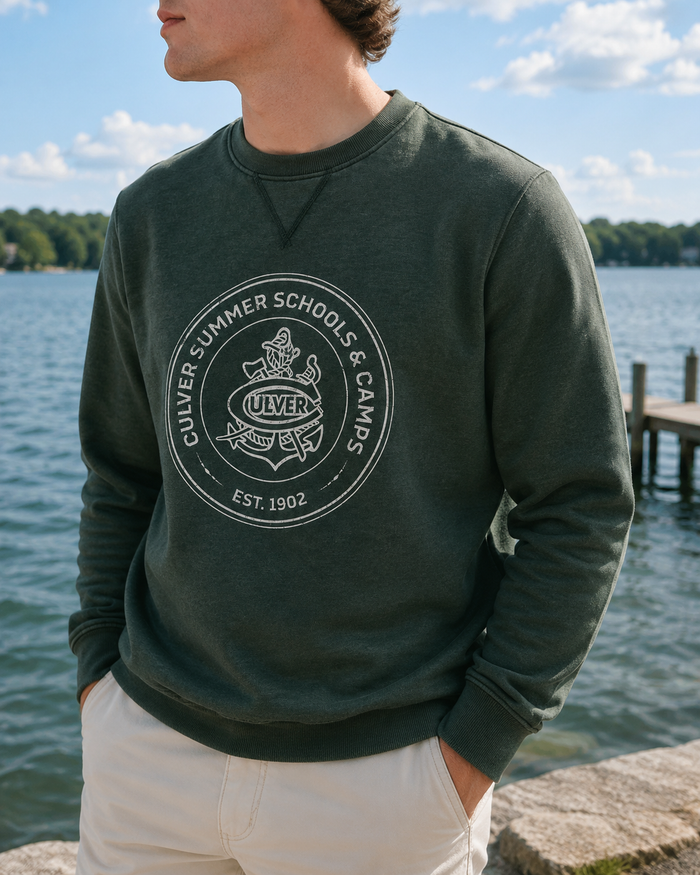 Weathered Fleece Crew - Heather Dark Green