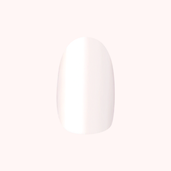 White Chrome - Press-On | Short | Round showing a single short round false nail with a bright white chrome finish