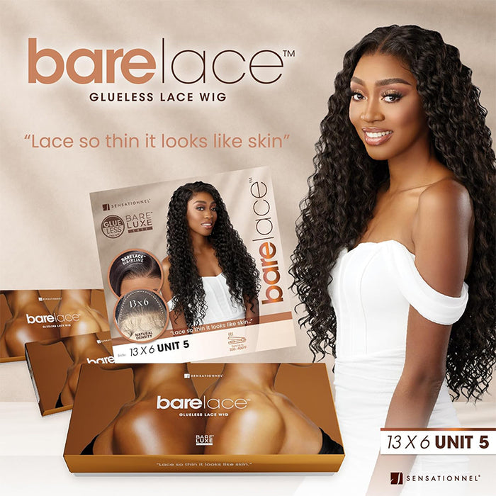 SENSATIONNEL glueless lace front wig extra transparent long deep wave model wearing wig with packaging