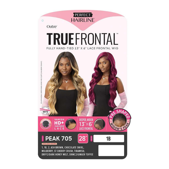 OUTRE True Frontal 13x6 lace front wig Peak 705 long wavy ombre blonde and burgundy 28 inch