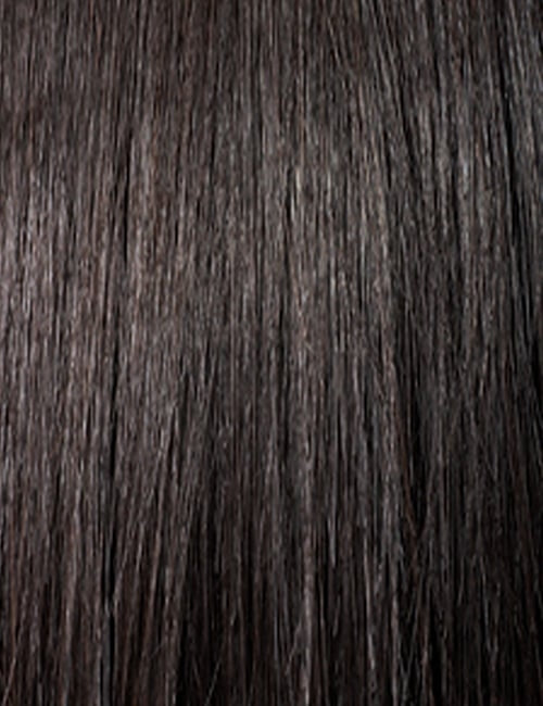 OUTRE synthetic hair full cap wig dark brown straight silky texture close up showing smooth strands