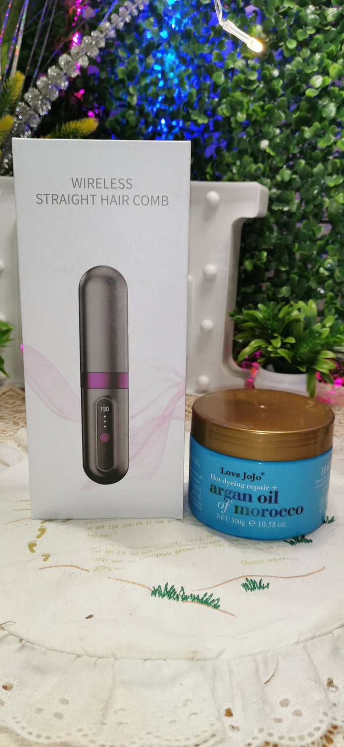 Wireless rechargeable straightning brush combo
