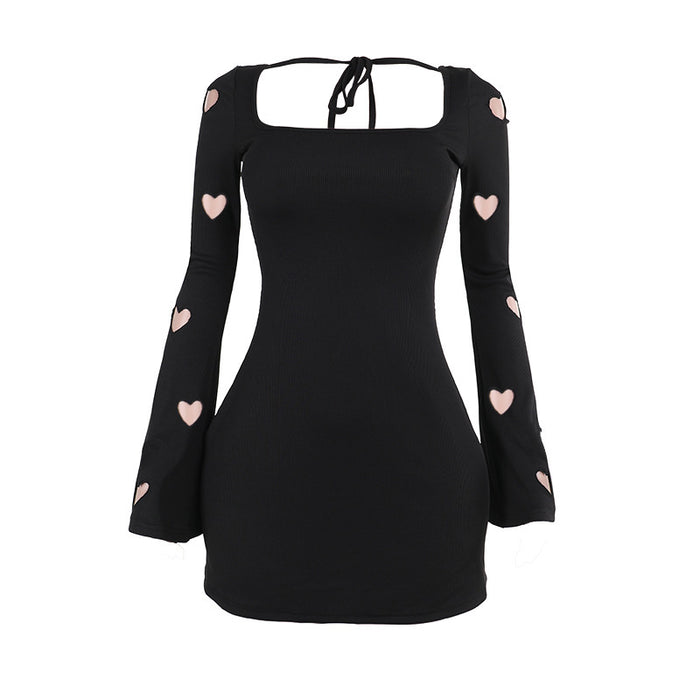 Women's Knitted Dress - Long Sleeve Floral Pattern Dress