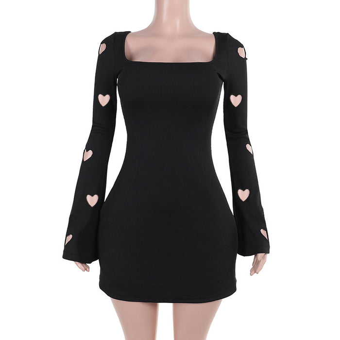 Women's Knitted Dress - Long Sleeve Floral Pattern Dress