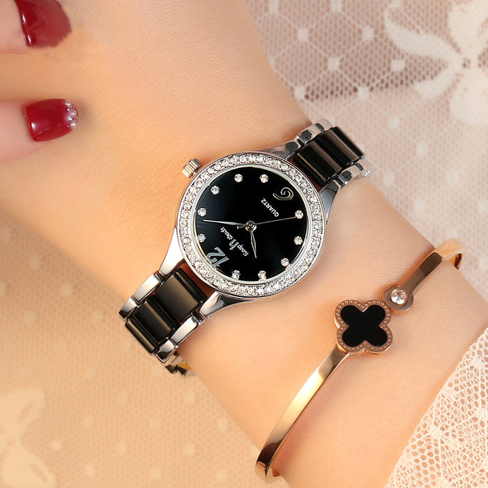 Women's Luxury Quartz Diamond Wrist Watch — Ceramic & Alloy Band with Gift Box