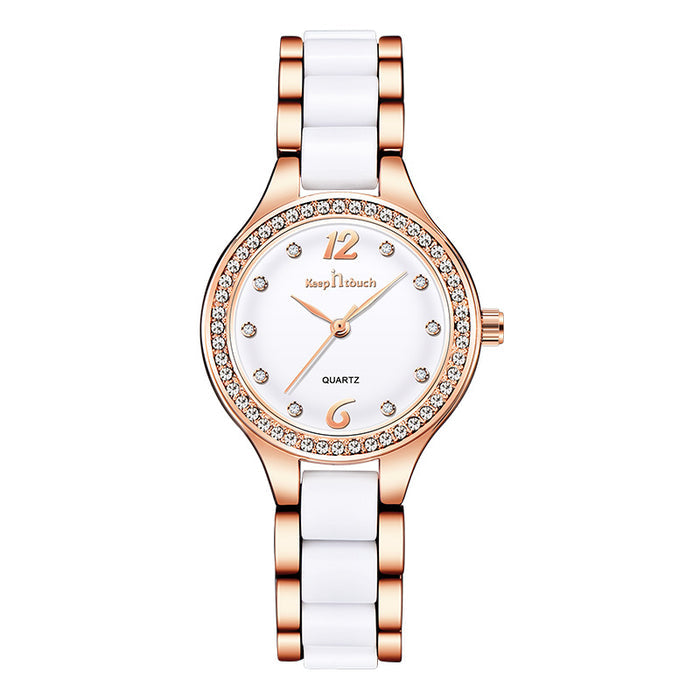 Women's Luxury Quartz Diamond Wrist Watch — Ceramic & Alloy Band with Gift Box