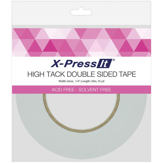 X-PRESS GRAPH-X SUPPLIES-X-Press It Double Sided High Tack Tape. This tape is acid and solvent free; features an extra-strong adhesive that can easily be applied by hand and is heat resistant. Works on metal, glass, wood, paper, plastic, fabric and more! Available at Embellish Away located in Bowmanville Ontario Canada